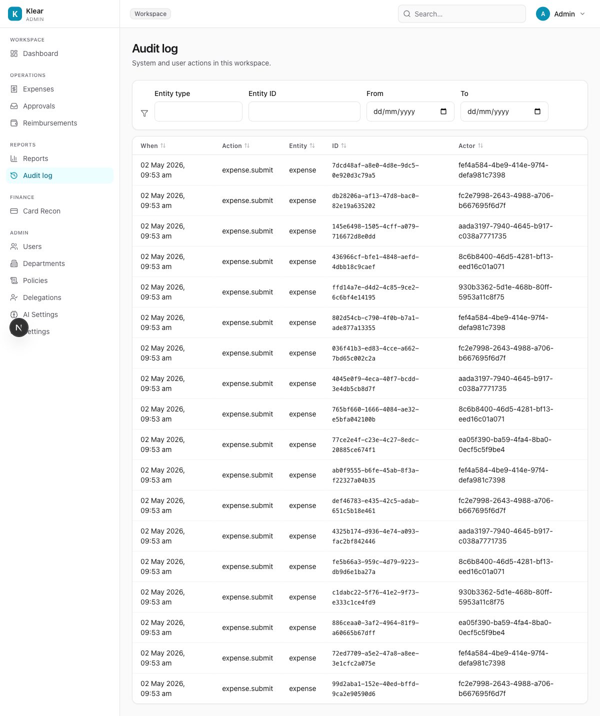 Audit log