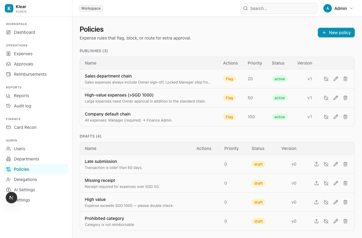 Policies list