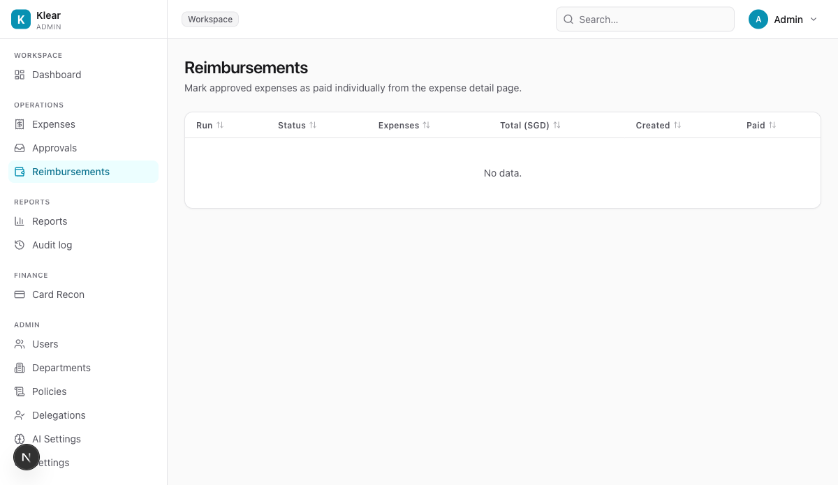 Reimbursements page