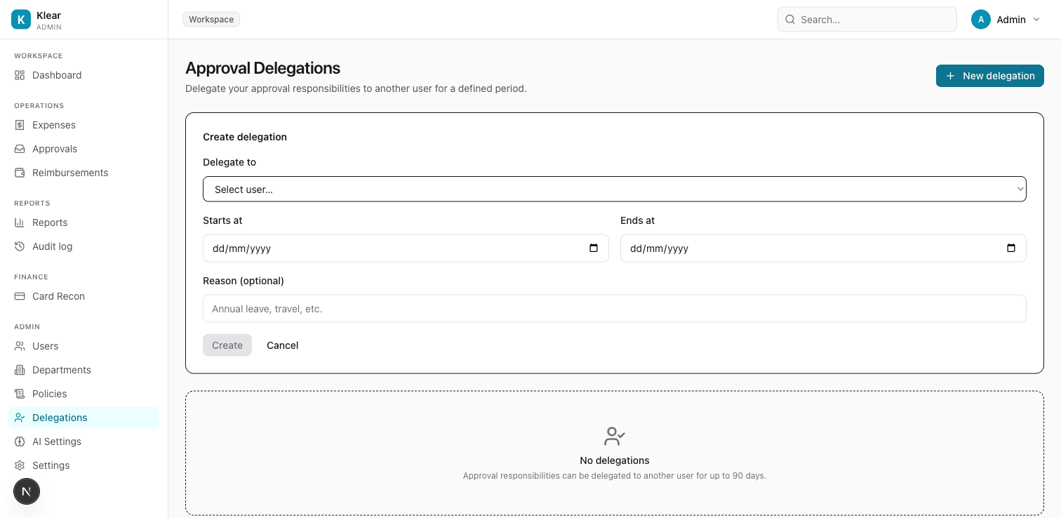 Delegation create form