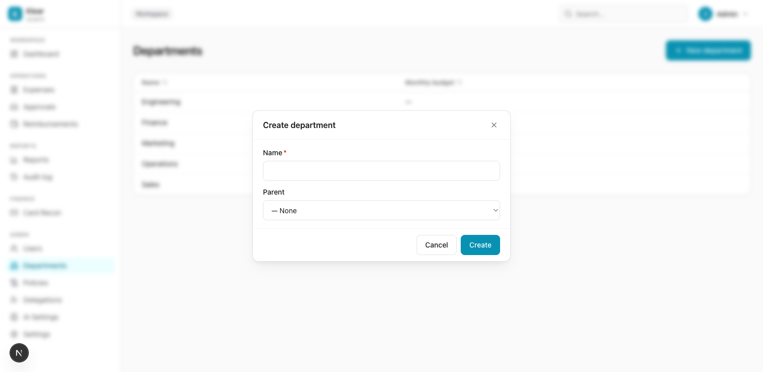 Create department modal