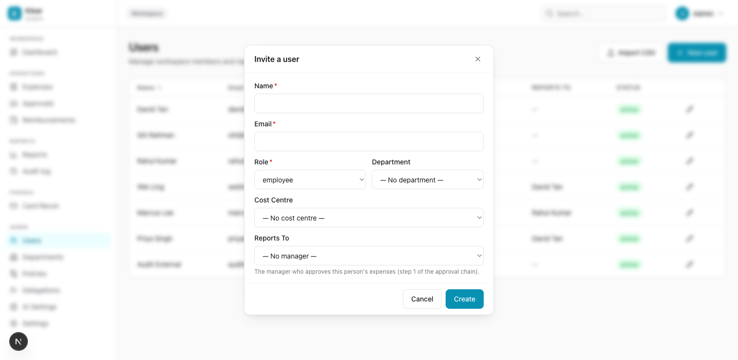 Invite user modal